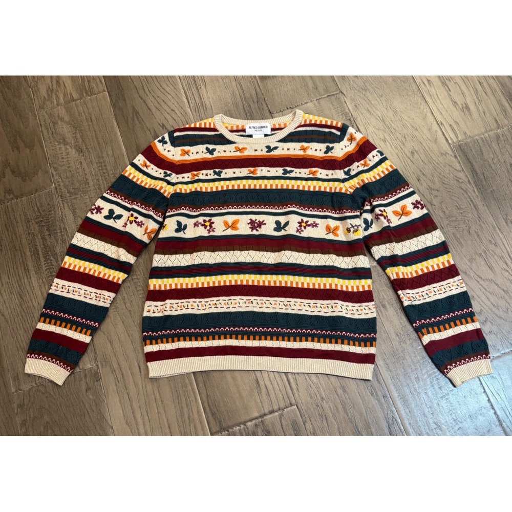 Alfred Dunner Petite Sweater PM Fall Colors Leaves Stripes Knit Womenswear